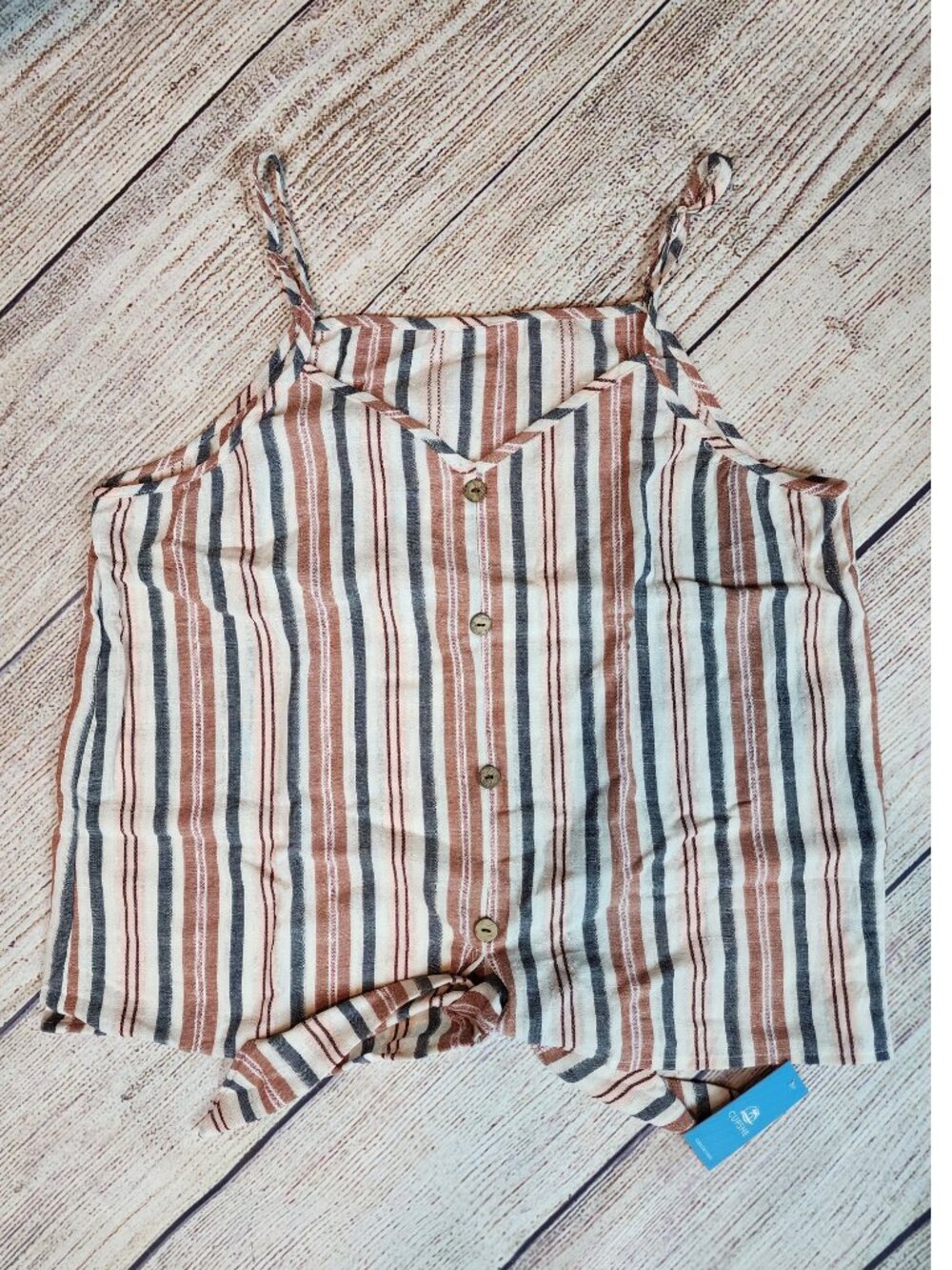 Cupshe Striped Large Tie Front Tank Top Faux Button Rust Red Blue White Beach